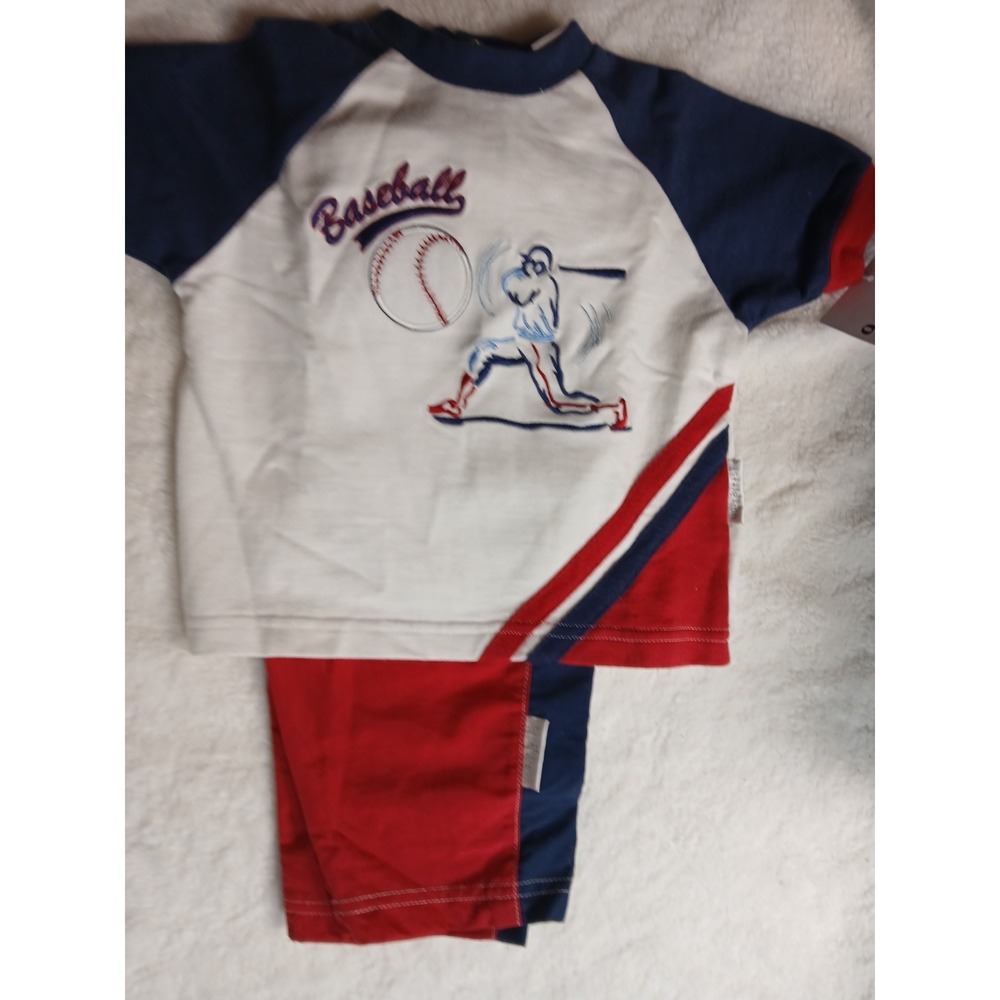 NWT Little Me Baby Boy Baseball Shirt + Pant Set Red Blue Embroidered Raglan 9mo